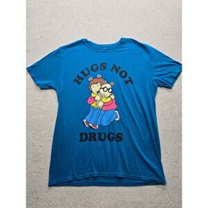 Vintage Arthur Hugs Not Drugs 90's PBS Cartoon Men's Shirt Size Large Y2K